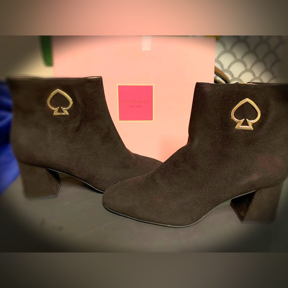 Kate Spade NY Alihandra Suede Ankle Boots, Black, Size 9.5, Excellent Condition